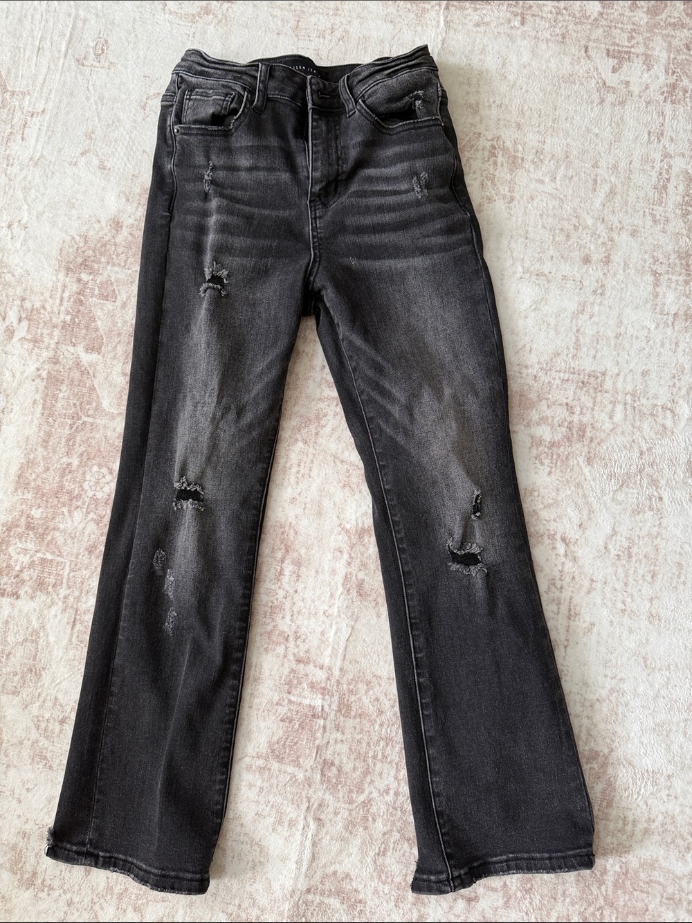 Women's Black Distressed Wide-Leg Jeans